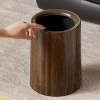 New Chinese Style Wood Grain Trash Can with Wheels for Living Room Office