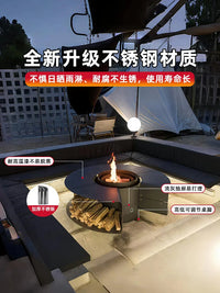 Outdoor Patio Fire Pit Table with BBQ Grill and Heater for Backyard Villa Garden
