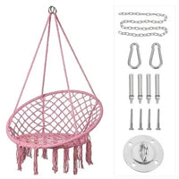 Nordic Style Macrame Hammock Chair with Tassels, Handwoven Cotton Rope Swing for Indoor Outdoor Balcony