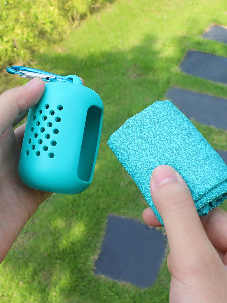 Travel Quick Dry Cooling Towel with Silicone Case, Portable Absorbent Gym Towel for Sports & Fitness