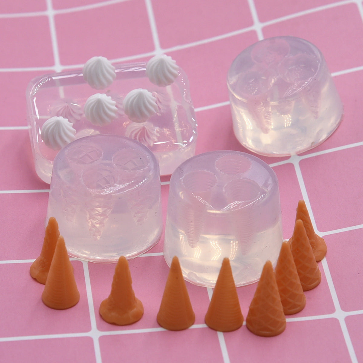 Miniature Ice Cream Cone & Cream Head Silicone Mold for Dollhouse DIY Crafts