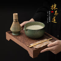 Handmade Ceramic Matcha Bowl with Wavy Pattern for Traditional Tea Ceremony