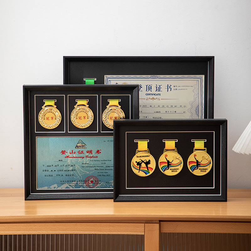 Wooden Medal Display Frame for Marathon Awards & Badges - Tabletop or Wall Mount