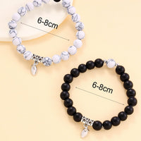 Couple's Frosted Glass Bead Bracelet Set with Crown Charm