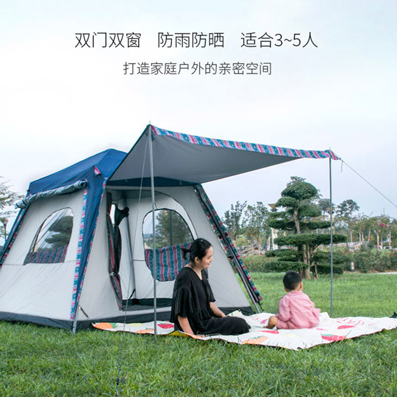 Outdoor Waterproof Double-Layer Camping Tent for 3-5 People - Portable, Quick Setup, Sun Protection, Windproof, Mosquito Net
