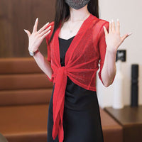 Women's Shimmer Mesh Cardigan Shrug with Lace Trim, Plus Size Sun Protection Air Conditioning Shawl