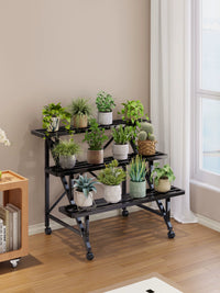 Multi-Tier Wrought Iron Plant Stand with Wheels for Balcony and Living Room