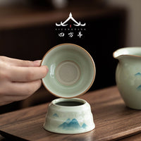Hand-Painted Underglaze Ceramic Tea Strainer & Gongdao Cup Set