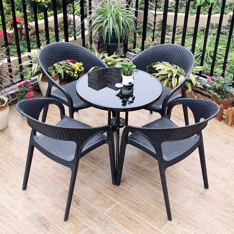 Outdoor Patio Wicker Dining Set with Square Glass Table and 4 Chairs