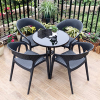 Outdoor Patio Wicker Dining Set with Square Glass Table and 4 Chairs