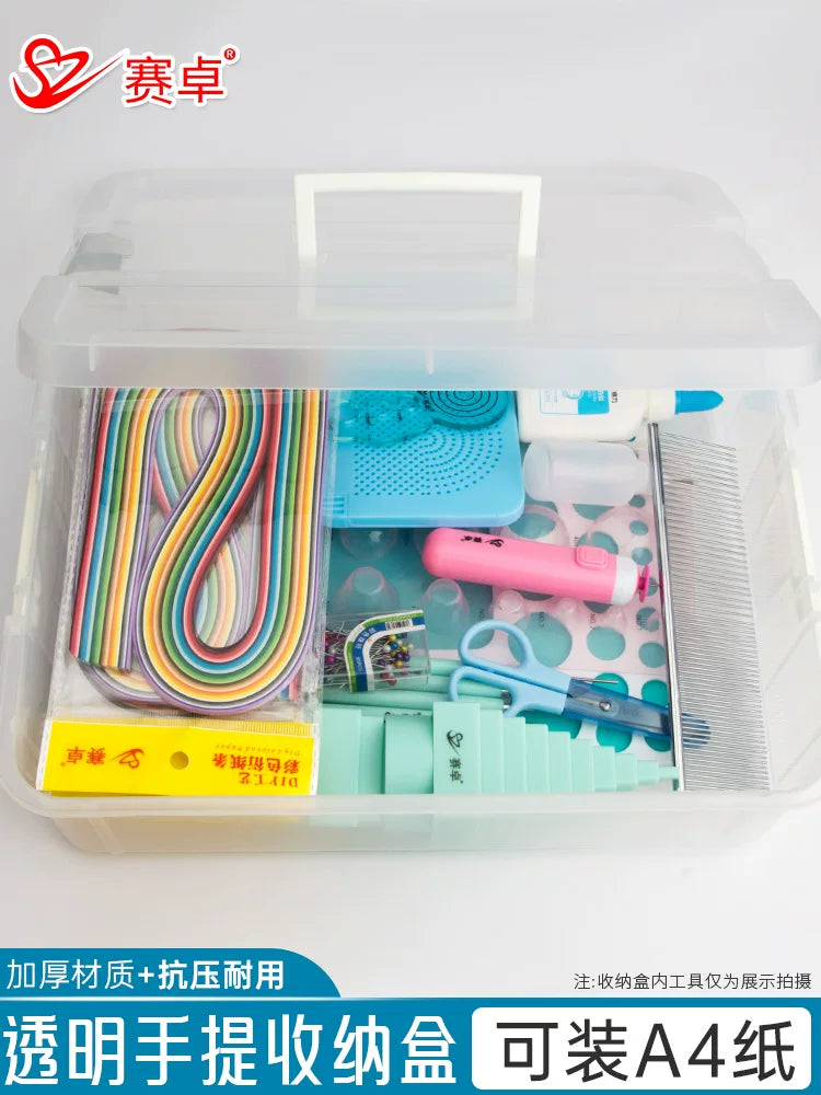 Quilling Paper Storage Box & Tool Kit for Students, Large Capacity Multi-functional Organizer with Handle