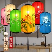 Outdoor Chinese Style Hand-Painted Fabric Lantern for Teahouse and Scenic Decor