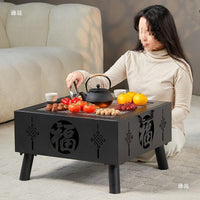 Outdoor Fire Pit Table Set for BBQ and Heating, Indoor/Outdoor Charcoal Grill and Brazier