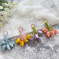Elegant Tulip Flower Leather Keychain for Bags, Keys, and Phones