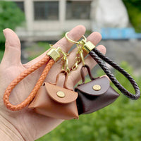 Mini Leather Braided Coin Purse Keychain Pendant for Bags
