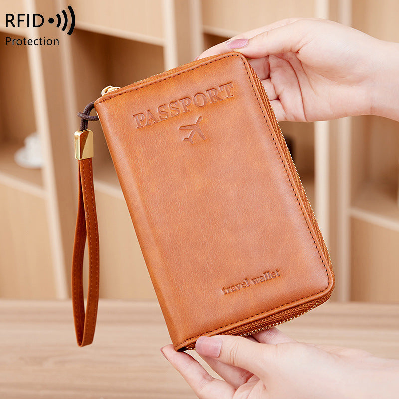 RFID Blocking Travel Passport Wallet with Zipper Closure