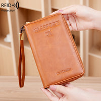 RFID Blocking Travel Passport Wallet with Zipper Closure