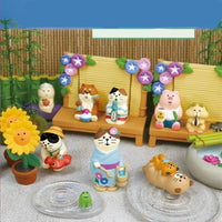 Zakka Japanese Style Summer Garden Cat Miniature Resin Figurines for Micro Photography Decor