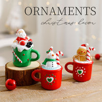 Mini Christmas Teacup Ornaments - Santa, Snowman, Gingerbread Man Resin Figurines for Holiday Decor