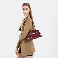 Korean Style Oiled Leather Bowling Bag Multi-Pocket Shoulder Tote
