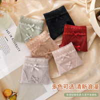 Women's Ice Silk Mid-Waist Briefs with Cotton Crotch, Tummy Control, and Lace Trim