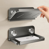 Foldable Stainless Steel Bathroom Phone Holder with Storage Tray, No-Drill Wall Mount