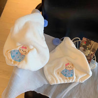 Cartoon Cat Coral Fleece Hair Drying Towel Set - Super Absorbent Quick Dry Turban, Cap, or Bath Towel