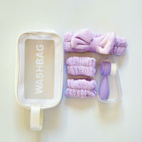 Travel Facial Cleansing Brush Set with Headband, Wristbands & PU Cosmetic Bag