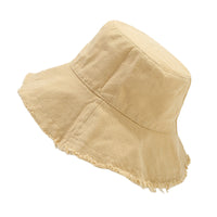 Unisex Washed Cotton Distressed Bucket Hat with Wide Brim for Summer Outdoor Beach