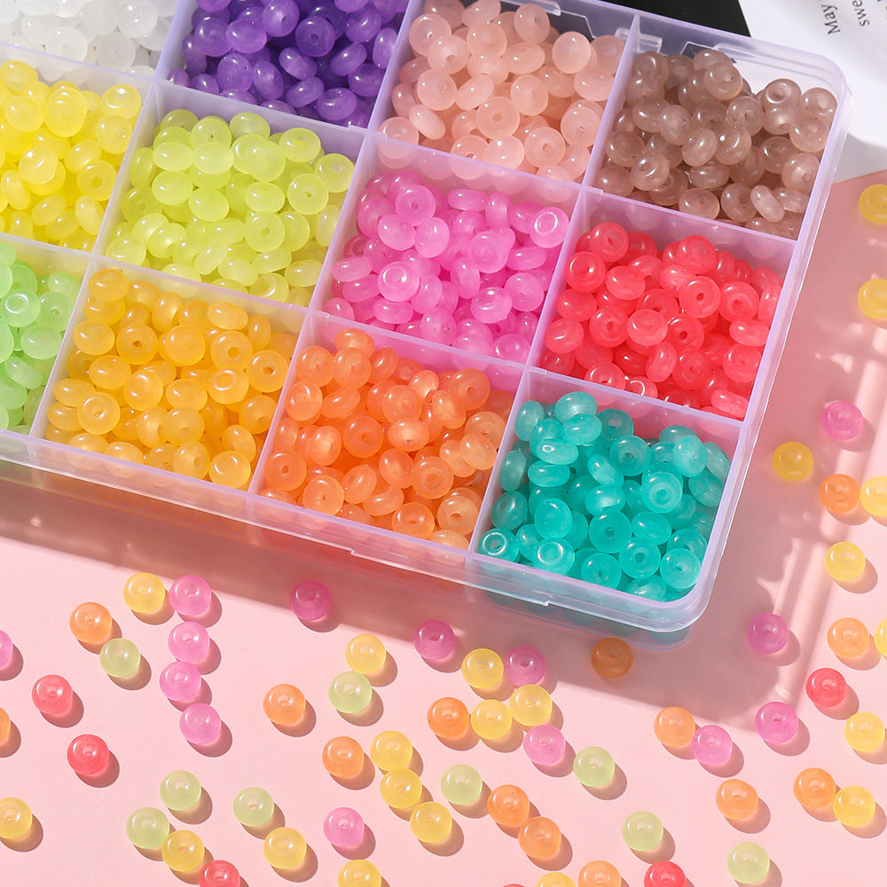 17-Color Glass Imitation Jade Flat Round Beads for DIY Jewelry Making