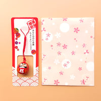 Japanese Daruma Amulet Bell Charm Set with Lucky Cat and Water Koto Sound
