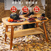 Solid Wood Foldable BBQ Table for Home Use, Multi-functional Outdoor Charcoal Grill and Warming Basin for Winter Tea Gatherings