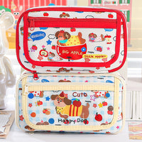 Dopamine Color Block Dachshund Flip Pencil Case for Students