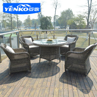 Outdoor Rattan Dining Table and Chairs Set for Patio Garden Balcony