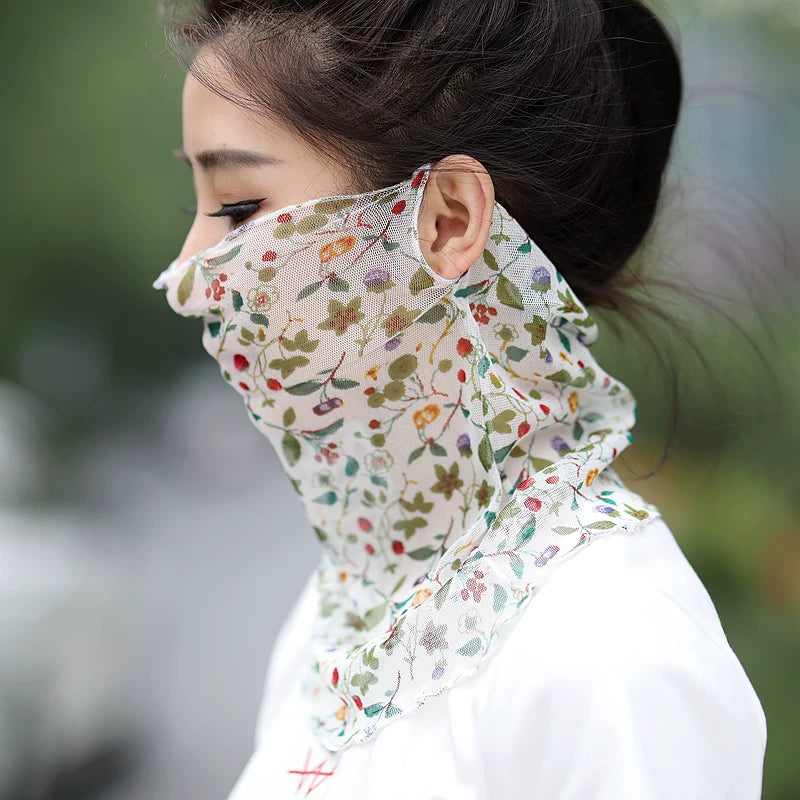 Summer Silk Neck Gaiter with Ear Loops - UV Protection Face Cover for Women