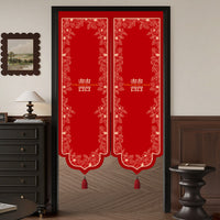 Wedding Door Curtain with Xi Character, Red Festive Irregular Hanging Curtain for Wedding Room Decoration, Punch-Free Living Room Bedroom Partition