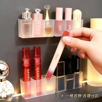 Wall-Mounted 3-Compartment Organizer for Small Items, No-Drill Storage for Tweezers, Scissors, Eyebrow Pencils, Brushes, Lipsticks