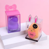 Gourd-Shaped Beveled Makeup Sponge Blender with Cartoon Box, Wet & Dry Use, Non-Powder-Eating