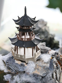Miniature Ancient Chinese Pavilion Model for Micro Landscape Bonsai Decor