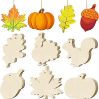 Thanksgiving Autumn Maple Leaf Pumpkin Squirrel Wooden Slice Hanging Ornaments for Party Decoration