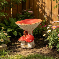 Resin Squirrel and Mushroom Bird Feeder Outdoor Garden Animal Statue