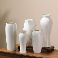 Nordic Minimalist White Ceramic Vase for Hydroponic and Dried Flowers, Table Centerpiece