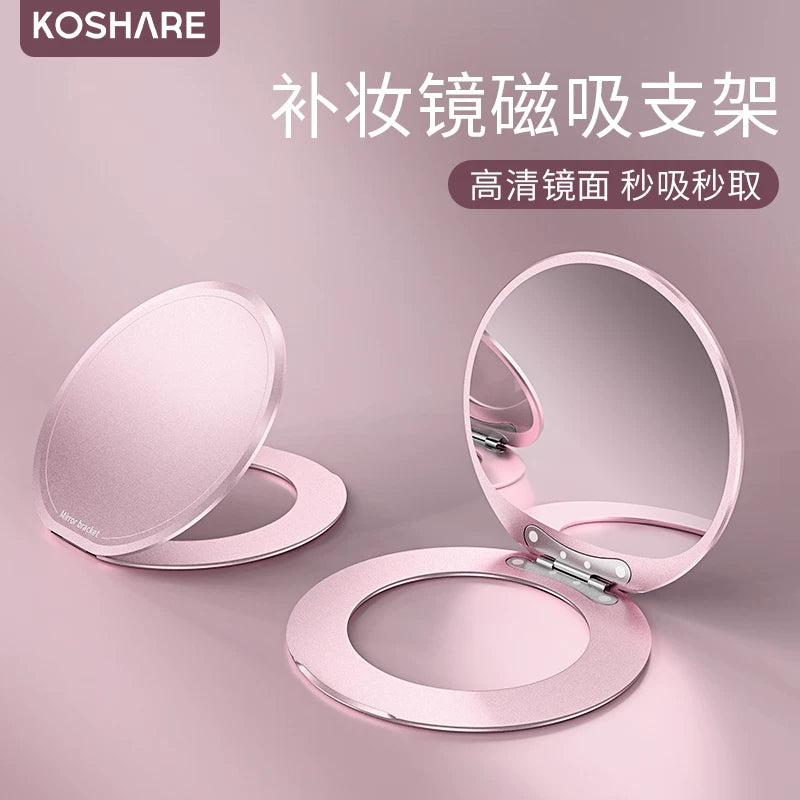 Magnetic Makeup Mirror Phone Stand for iPhone Huawei Xiaomi Vivo, 360° Rotating Ultra-Thin Portable Back Sticker