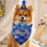 Pet Birthday Party Banner, Bandana & Glitter Hat Set for Dogs and Cats