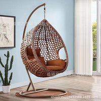 Outdoor Wicker Rattan Double Swing Chair with Stand, Indoor Balcony Hanging Basket Seat
