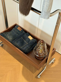 Mid-Century Modern Stainless Steel Garment Rack with Storage Cabinet