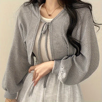 Women's Thin Lantern Sleeve Cardigan Shawl for Summer Sun Protection with Tie-Front