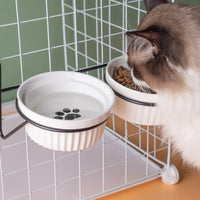 Ceramic Pet Bowl with Hanging Stand for Cats and Small Dogs, Anti-Tip Food and Water Dish