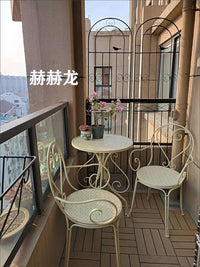Balcony Leisure Table and Chair Set, 3-Piece Patio Garden Wrought Iron Furniture for Outdoor Seating and Cafe