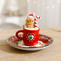 Mini Christmas Teacup Ornaments - Santa, Snowman, Gingerbread Man Resin Figurines for Holiday Decor